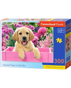 Παζλ Castorland 300 κομμάτια - Κουτάβι Λαμπραντόρ σε ροζ κουτί