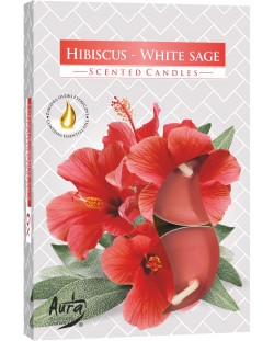 Αρωματικά κεριά Bispol Aura - Hibiscus-White Sage, 6 τεμάχια