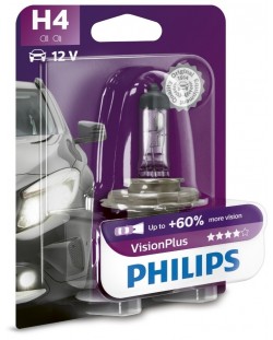Λάμπα αυτοκινήτου  Philips - H4, Vision plus +60% more light, 12V, 60/55W, P43t-38