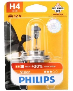 Λάμπα αυτοκινήτου  Philips - H4, Vision +30% more light, 12V, 60/55W, P43t-38