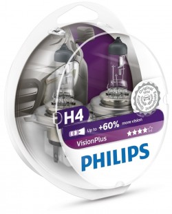 Λάμπες αυτοκινήτου Philips - H4, Vision plus +60% more light, 12V, 60/55W, P43t-38, 2 τεμάχια