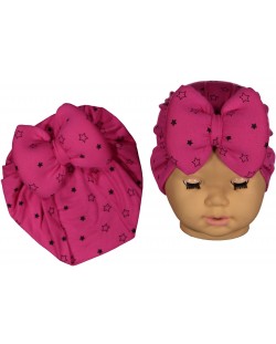 Βρεφικό καπέλο τουρμπάνι NewWorld - Ροζ με αστεράκια