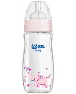Μπιμπερό από ανθεκτικό στη θερμότητα γυαλί Wee Baby Classic Plus, 280 ml, ροζ