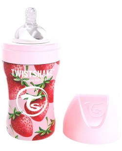 Μπιμπερό Twistshake - Ροζ φράουλα, από ανοξείδωτο ατσάλι, 260 ml