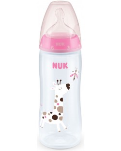 Μπιμπερό Nuk First Choice - Temperature control, 360 ml, ροζ, καμηλοπάρδαλη