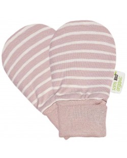 Βρεφικά γάντια Bio Baby - από οργανικό βαμβάκι, ροζ-λευκό ριγέ