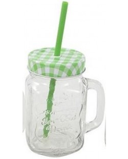 Βάζο ποτών με καπάκι και καλαμάκι HIT - 0.5 l, πράσινο