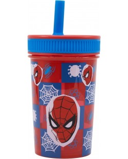 Κύπελλο με καλαμάκι Stor Spider-Man - Arachnid Grid, 465 ml