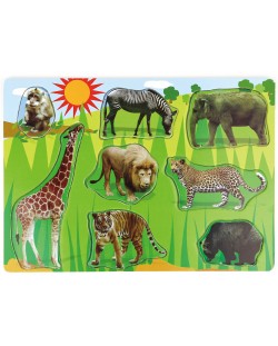 Ξύλινο παζλ Acool Toy - Άγρια ζώα, 9 μέρη