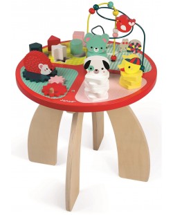 Ξύλινο παιχνίδι Janod - Τραπέζι με 4 ζώνες παιχνιδιού, μωρά ζωάκια του Δάσους