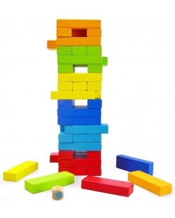 Ξύλινο χρωματιστό παιχνίδι ισορροπίας Acool Toy - Jenga με ζάρια
