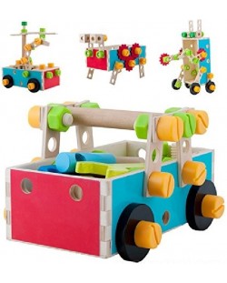 Ξύλινος κατασκευαστής Acool Toy - Με μπουλόνια και παξιμάδια, 50 τεμάχια