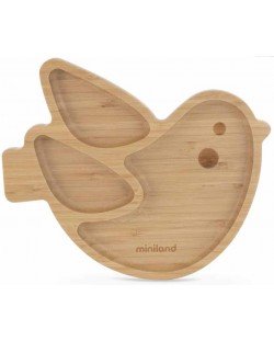 Ξύλινο πιάτο με κενό Miniland - Eco Friendly,πουλί