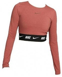 Γυναικεία κοντή μπλούζα Nike - Crop Tape LS, καφέ