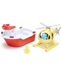 Παιδικό παιχνίδι Green Toys - Ναυαγοσωστική λέμβος και ελικόπτερο