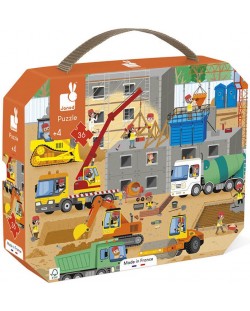 Παιδικό παζλ σε βαλίτσα Janod - Εργοτάξιο, 36 κομμάτια