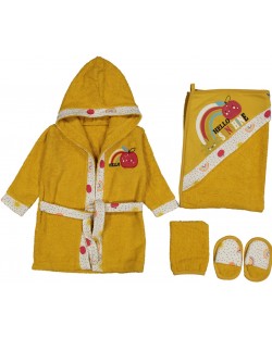 Παιδικό σετ για μπάνιο Miniworld - Μπουρνούζι και πετσέτα, μήλο, μουστάρδα