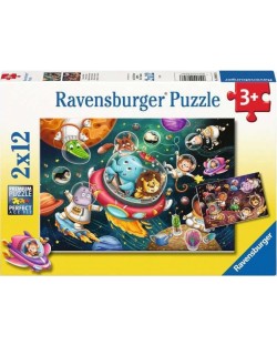 Παιδικό παζλ Ravensburger 2 x 12 κομμάτια - Ζώα στο διάστημα