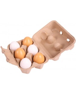 Ξύλινο παιχνίδι Bigjigs - Αυγά σε χάρτινο κουτί, 6 τεμάχια