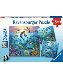 Детски пъзел Ravensburger 3 x 49 κομμάτια -Ζωή στον ωκεανό