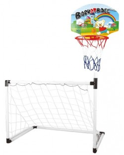 Παιδικό σετ 2 σε 1 Raya Toys - Τσέρκι μπάσκετ και τέρμα ποδοσφαίρου με μπάλες