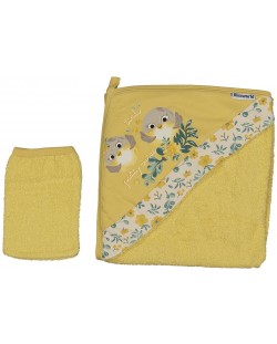 Παιδική πετσέτα και γάντι μπάνιου  Miniworld - 80 х 80 cm, κίτρινο