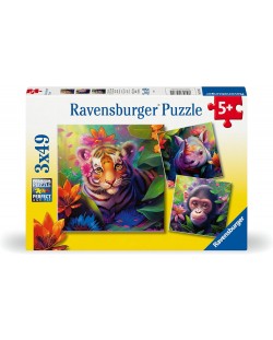 Детски пъзел Ravensburger 3 x 49 κομμάτια - Μωρά ζούγκλας