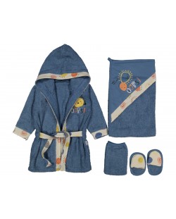 Παιδικό σετ για μπάνιο Miniworld - Μπουρνούζι και πετσέτα, αρκούδα, σκούρο μπλε