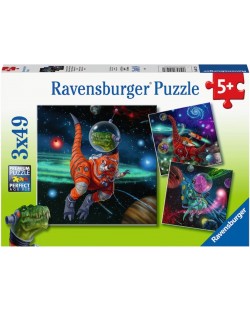 Детски пъзел Ravensburger 3 x 49 κομμάτια - Δεινόσαυροι στο διάστημα