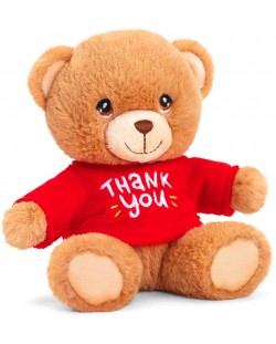 Οικολογικό λούτρινο παιχνίδι Keel Toys Keeleco - Αρκούδα με κόκκινο μπλουζάκι Thank you, 15 εκ