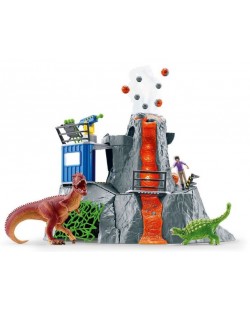 Σετ παιχνιδιού Schleich Dinosaurs - Βάση κατασκήνωσης , αποστολή στο ηφαίστειο