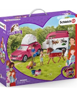 Σετ παιχνιδιού Schleich Horse Club - Ιππική κατασκήνωση με αυτοκίνητο και τρέιλερ