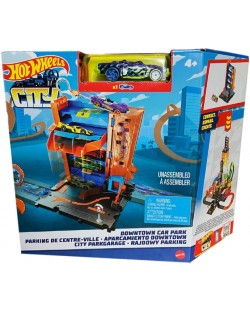 Σετ παιχνιδιού Hot Wheels City -  Πάρκινγκ, με πράσινο αυτοκινητάκι