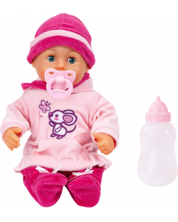 Διαδραστική κούκλα Bayer First Words Baby - Ροζ φόρεμα με ποντίκι, 38 cm