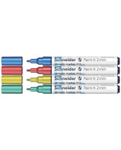 Σετ μεταλλικοί μαρκαδόροι Schneider Paint-It - 011, 2.0 mm, 4 βασικά χρώματα