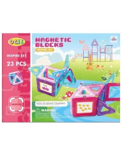 Κατασκευαστής με μαγνητικά στοιχεία Ocie Magnetic Blocks - Inspire, 23 τεμάχια, ροζ