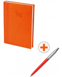 Σετ ημερολόγιο - σημειωματάριο Spree - Πορτοκαλί, με στυλό Parker Royal Jotter Originals 80s, κόκκινο