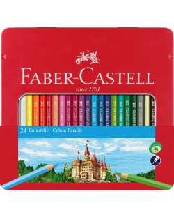 Σετ χρωματιστά μολύβια Faber-Castell Castle - 24 τεμάχια, μεταλλικό κουτί