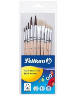 Σετ με στρογγυλά και επίπεδα πινέλα  ζωγραφικής Pelikan Starter - 10 τεμάχια