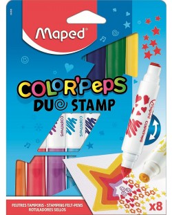 Σετ μαρκαδόροι Maped Color Peps Duo - 8 χρώματα, με σφραγίδες
