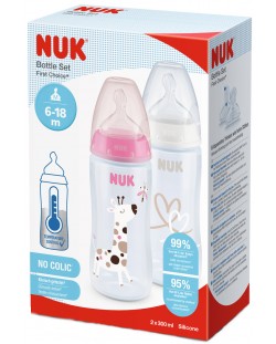 Σετ μπιμπερό  Nuk First Choice - TC, 2 х 300 ml, για κορίτσι