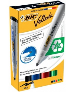 Σετ μαρκαδόρων BIC Whiteboard - Velleda, στρογγυλή μύτη, 5mm, 4 χρώματα