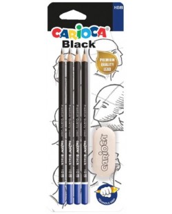 Σετ μολύβια Carioca - Μαύρο, 4 τεμάχια, HB, γόμα