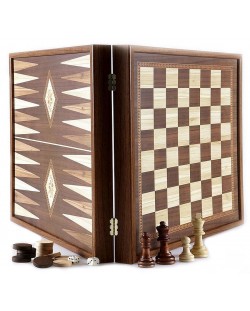 Σετ σκάκι και τάβλι Manopoulos -Χρώμα καρυδιάς, 41 x 41 cm