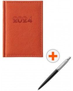 Σετ ημερολόγιο - σημειωματάριο Europe - Πορτοκαλί με στυλό Parker Royal Jotter Original,, μαύρο