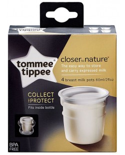 Σετ δοχείων για μητρικό γάλα Tommee Tippee - Closer to Nature, 60 ml, 4 τεμάχια