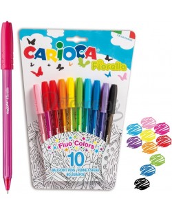 Σετ στυλό Carioca - Fiorella Fluo, 10 χρώματα