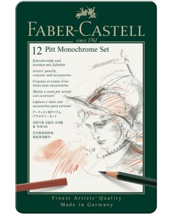 Σετ μολύβια Faber-Castell Pitt  Monochrome - 12 τεμαχίων, σε μεταλλικό κουτί