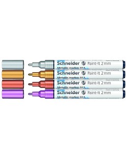 Σετ μεταλλικοί μαρκαδόροι Schneider Paint-It - 011, 2.0 mm, 4 χρώματα