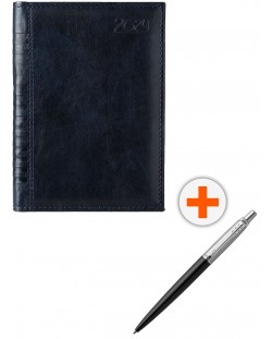 Σετ ημερολόγιο - σημειωματάριο Μαδέρα -  Μπλε με στυλό Parker Royal Jotter Originals Black